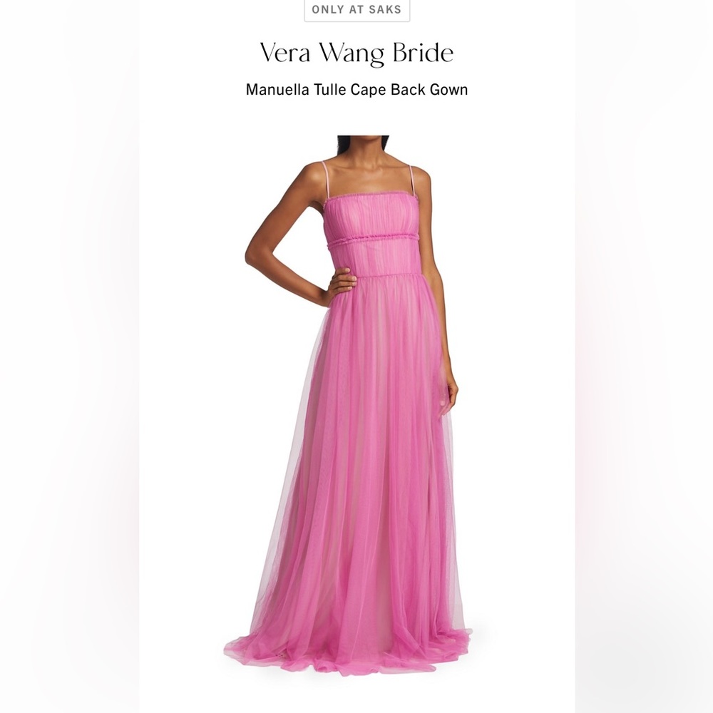 Vera Wang Manuella Tulle Cape Back Gown - Pink - Size 8